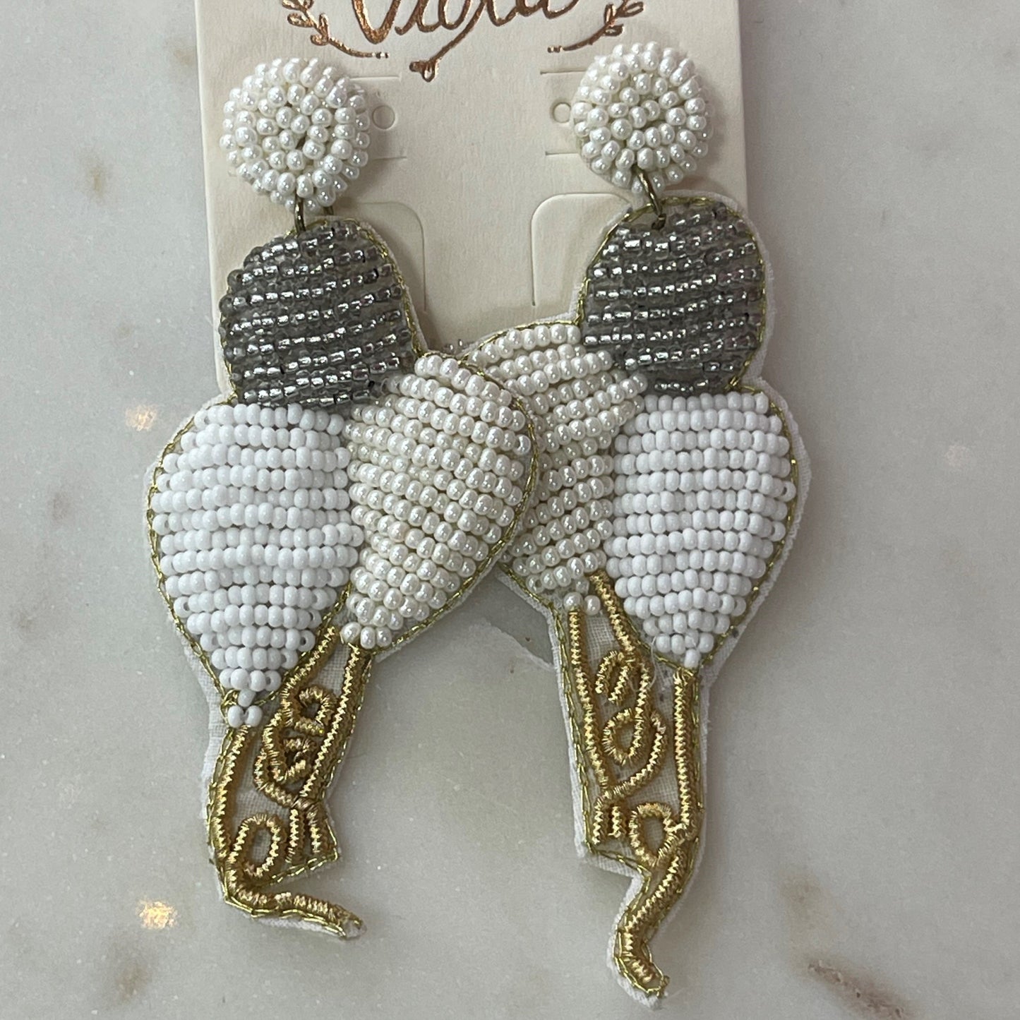 silver, white and pearl beaded balloon earrings